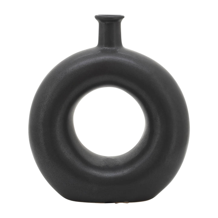 CER, 8"H ROUND CUT-OUT VASE, BLACK