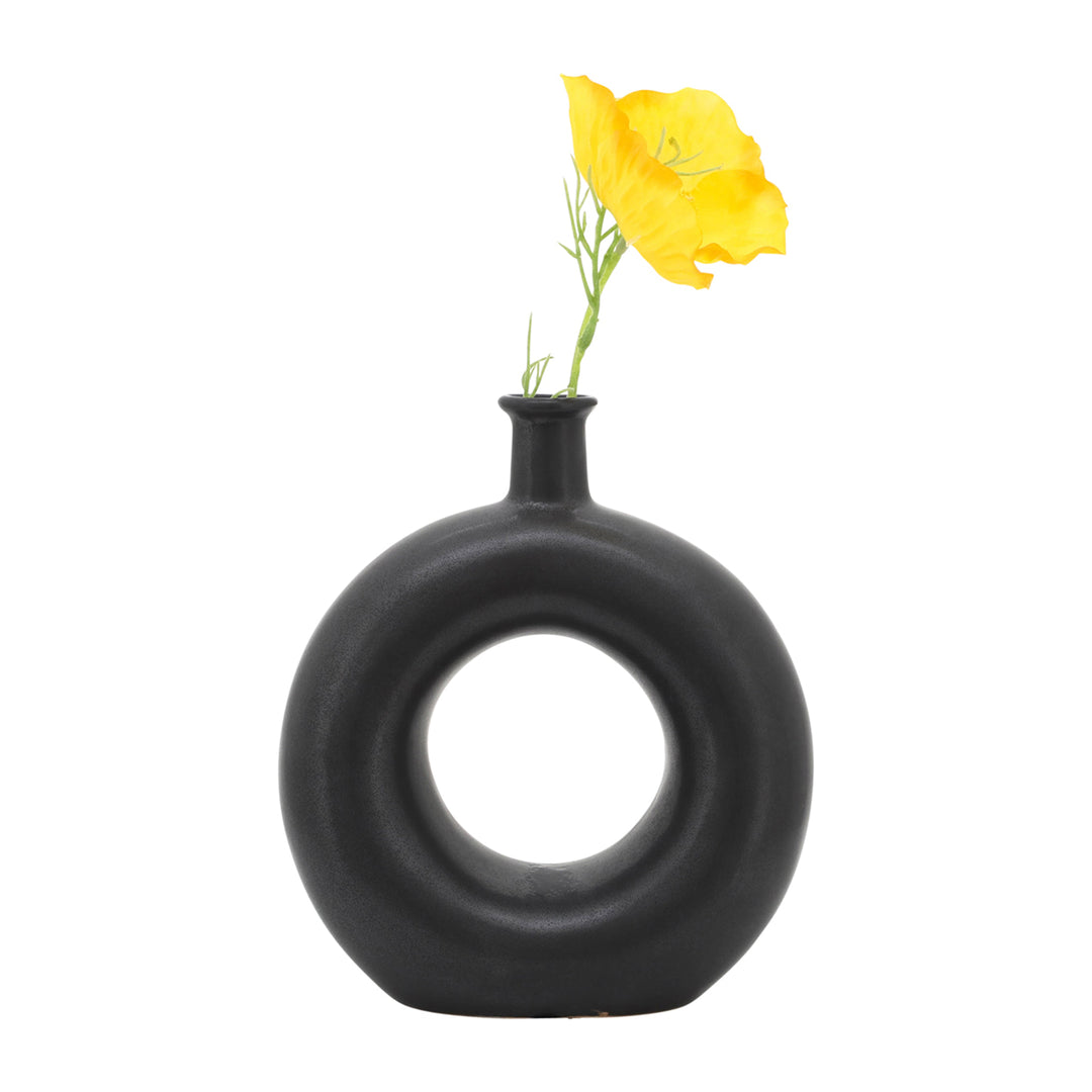 CER, 8"H ROUND CUT-OUT VASE, BLACK