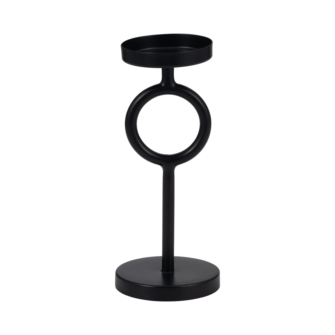 Metal, 10"H Ring Candle Holder, Black