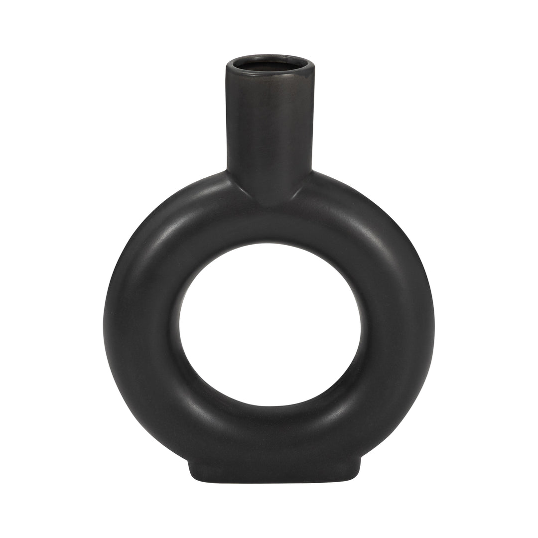 Cer, 9" Round Cut-Out Vase, Black