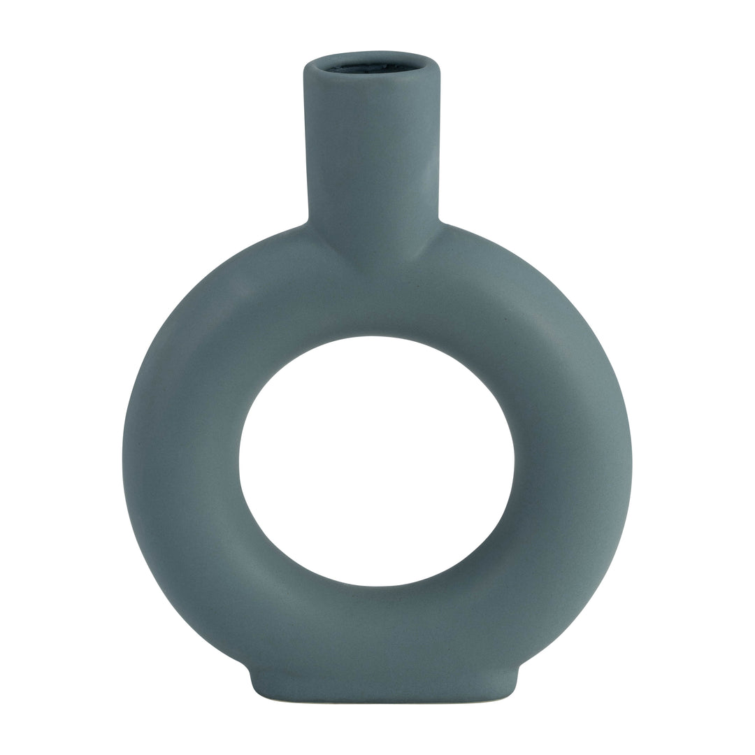 CER, 9" ROUND CUT-OUT VASE, DEEP TEAL