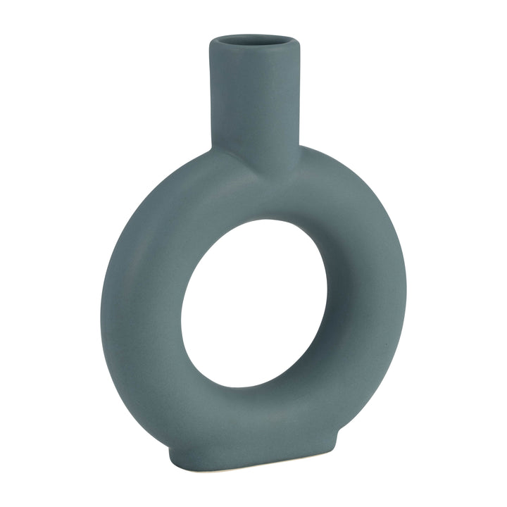 CER, 9" ROUND CUT-OUT VASE, DEEP TEAL