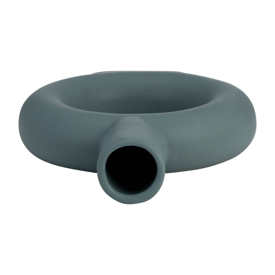 CER, 9" ROUND CUT-OUT VASE, DEEP TEAL