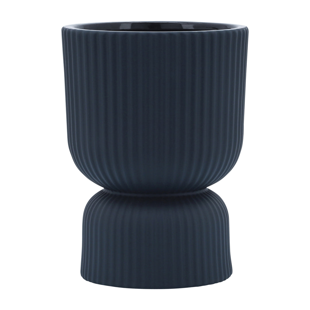 CER, 6"H RIBBED VASE, NAVY