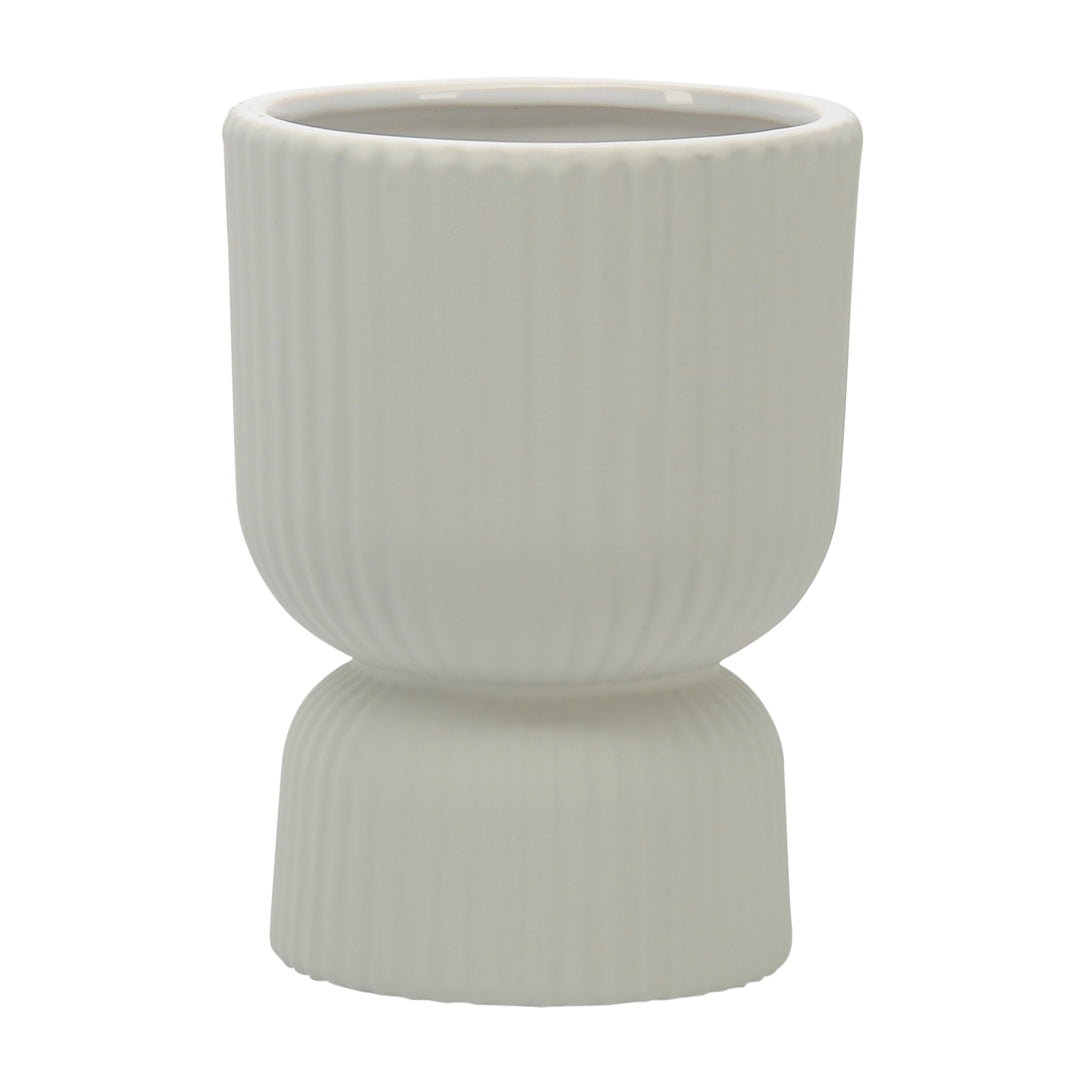 CER, 6"H RIBBED VASE, WHITE