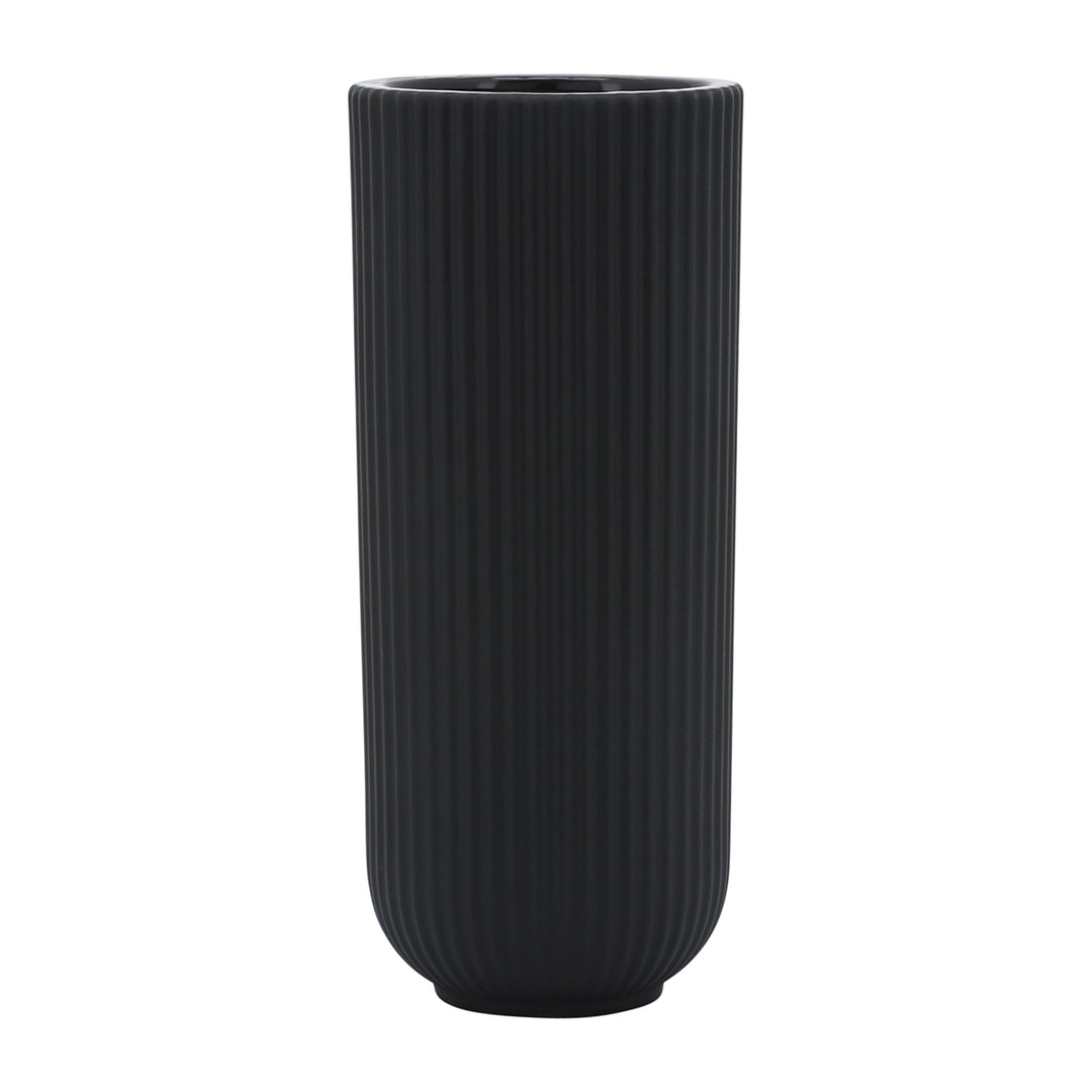 CER, 11"H RIDGED VASE, BLACK