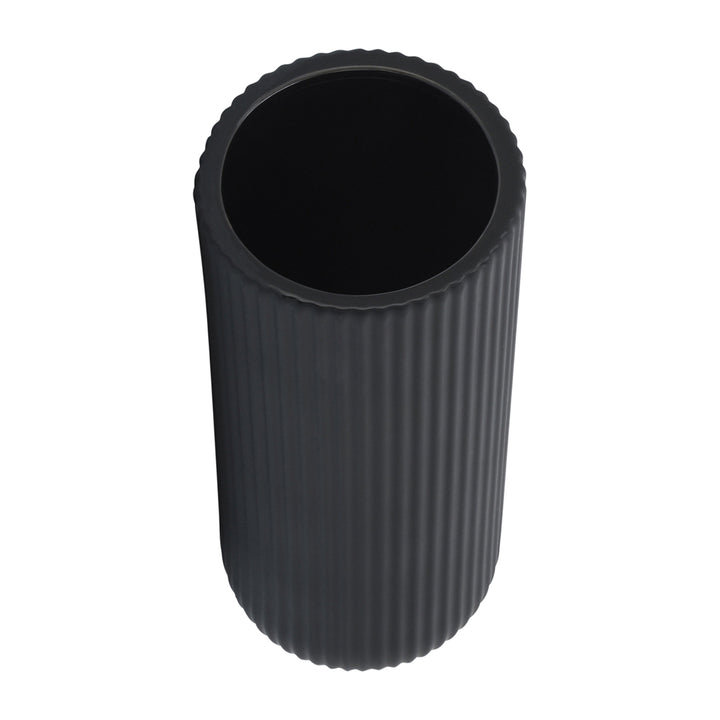 CER, 11"H RIDGED VASE, BLACK