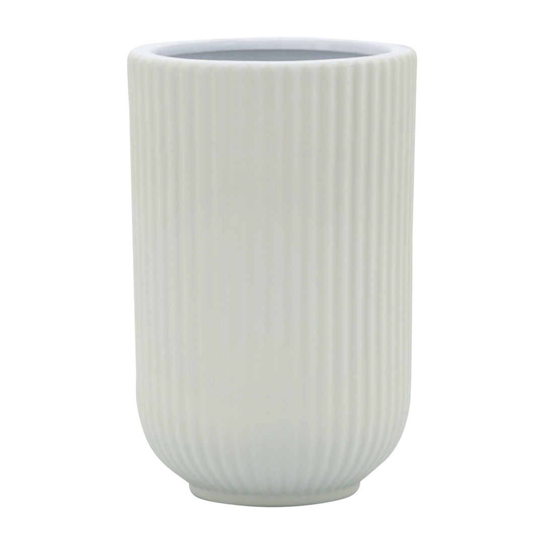 CER, 7"H RIDGED VASE, WHITE