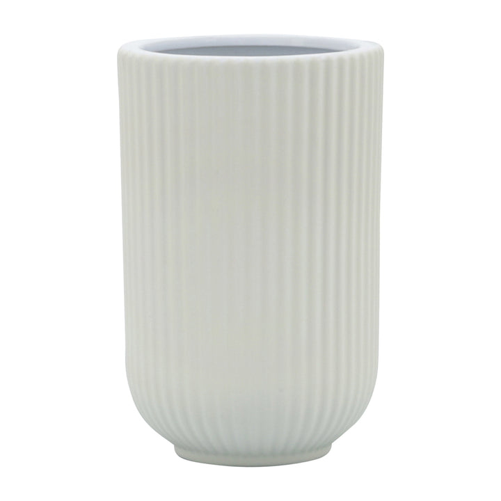 CER, 7"H RIDGED VASE, WHITE