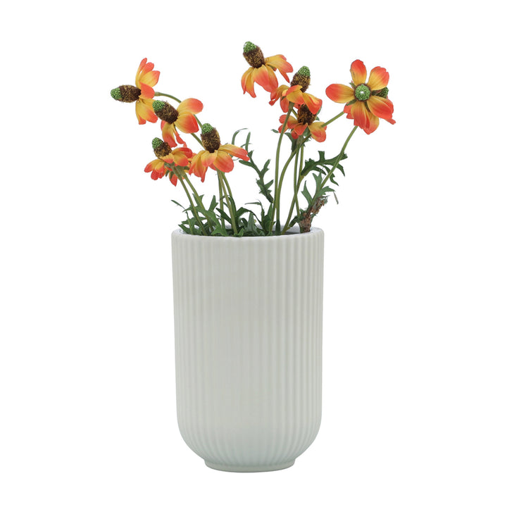 CER, 7"H RIDGED VASE, WHITE