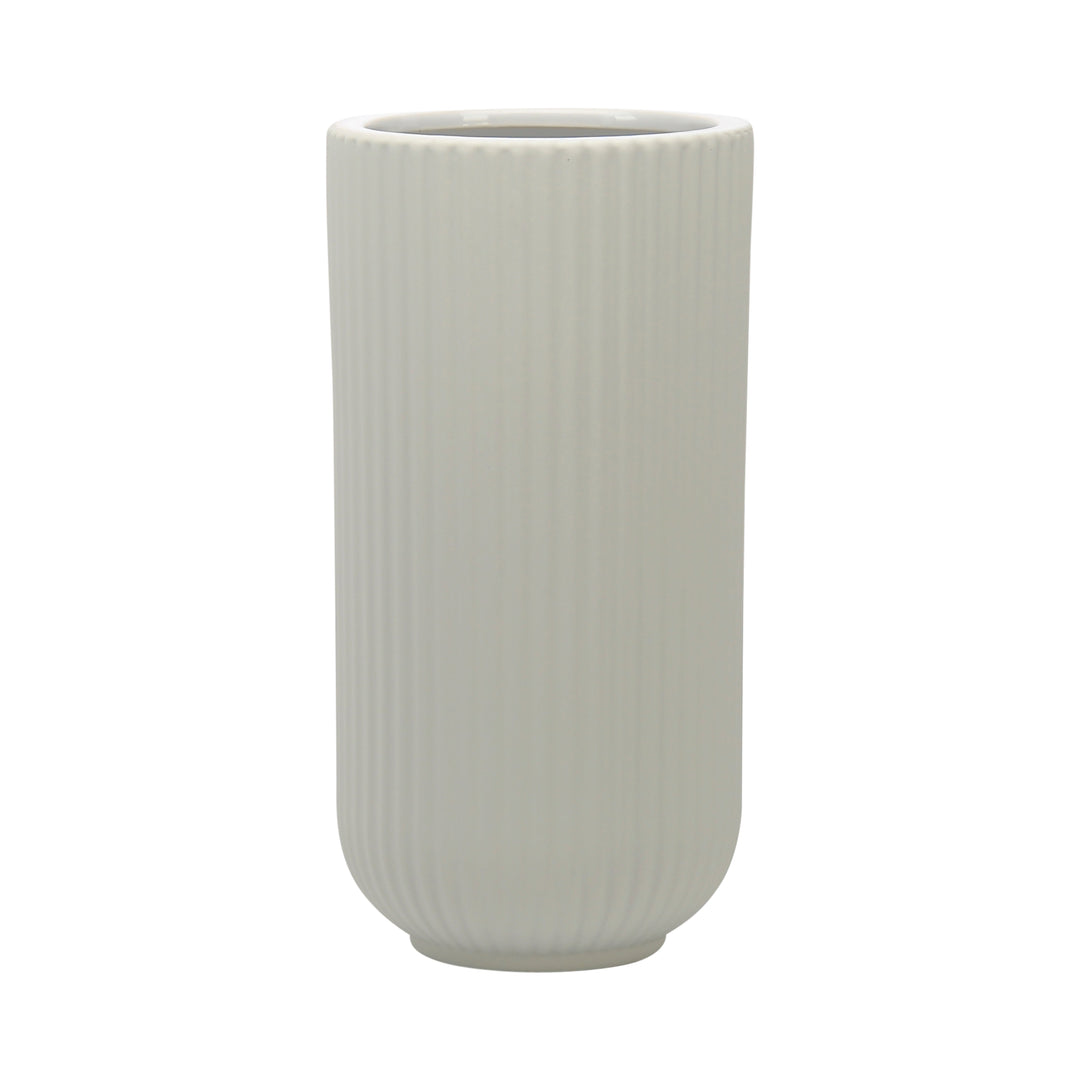 CER, 9"H RIDGED VASE, WHITE