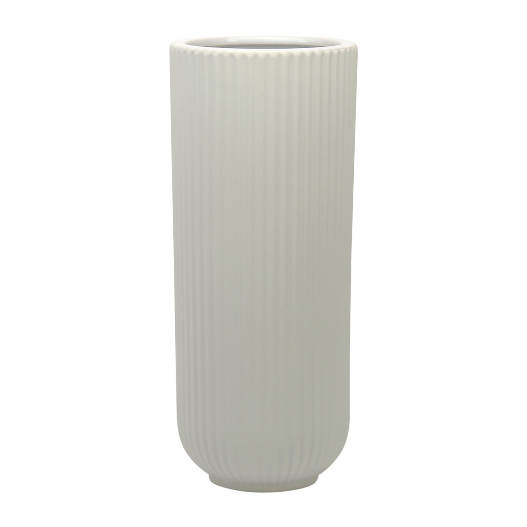 CER, 11"H RIDGED VASE, WHITE