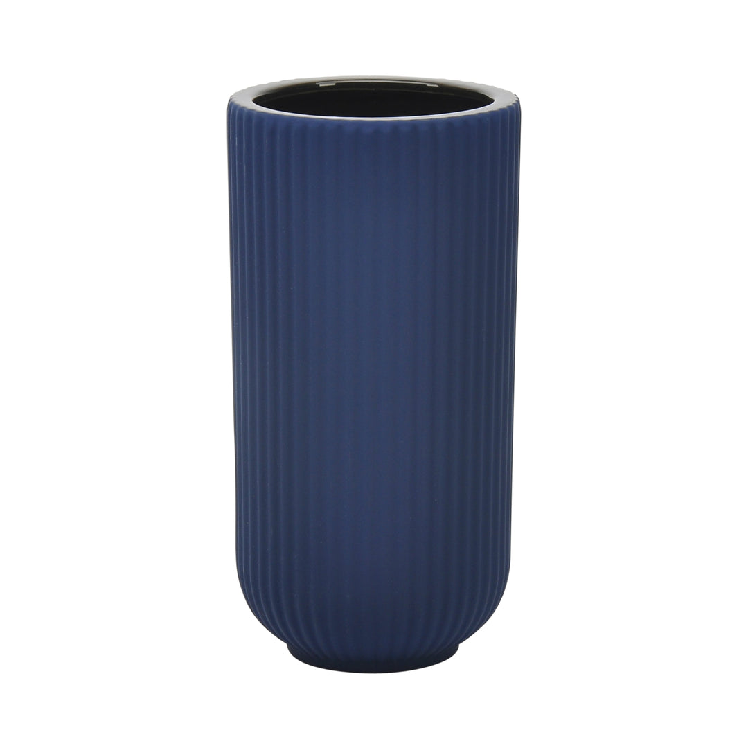 CER, 9"H RIDGED VASE, NAVY