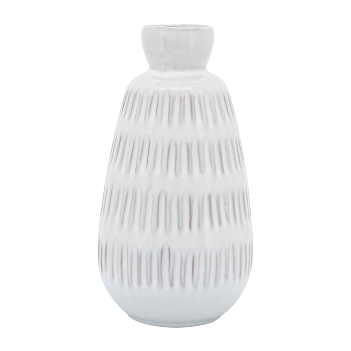 CER, 8"H DIMPLED VASE, WHITE