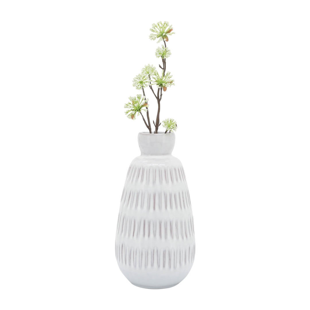 CER, 8"H DIMPLED VASE, WHITE