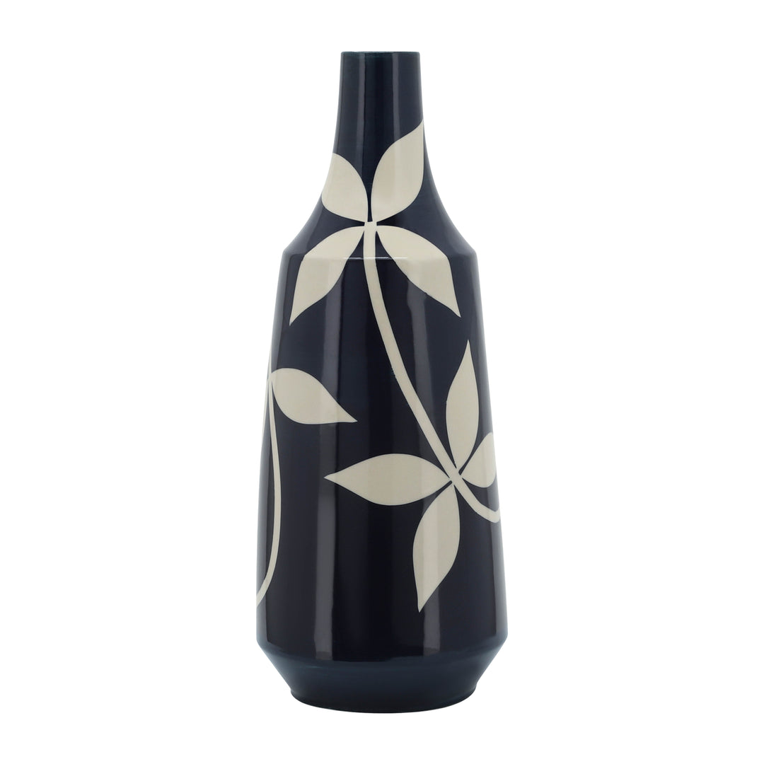 CER,  19" LEAF VASE, BLUE