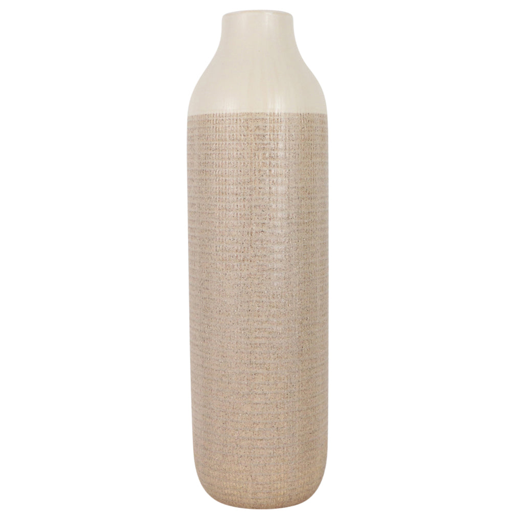 CER, 20" 2-TONE VASE, WHITE/TAN