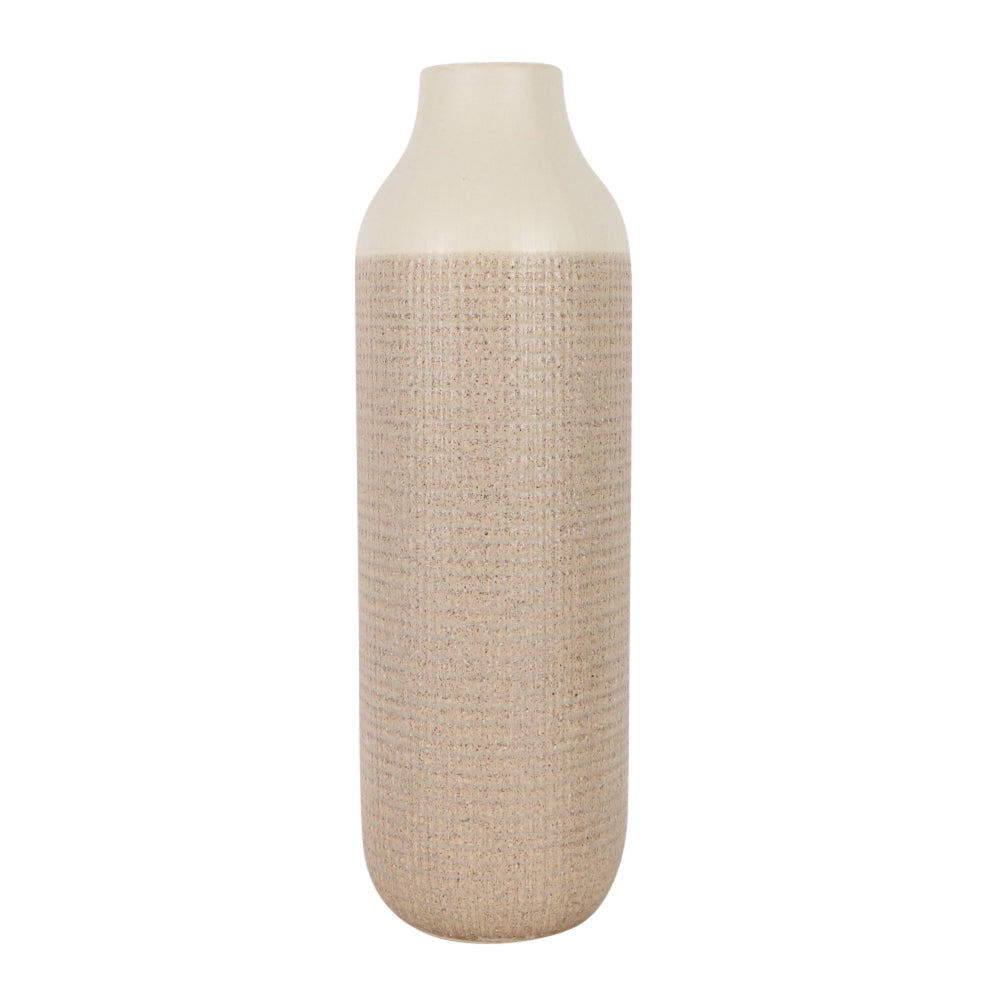 CER, 16" 2-TONE VASE, WHITE/TAN