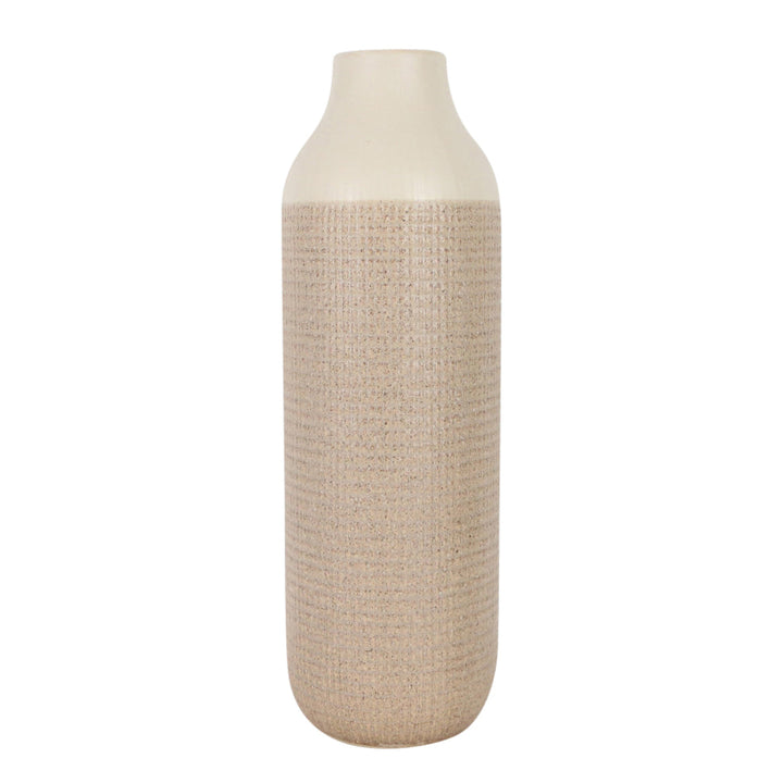 CER, 16" 2-TONE VASE, WHITE/TAN