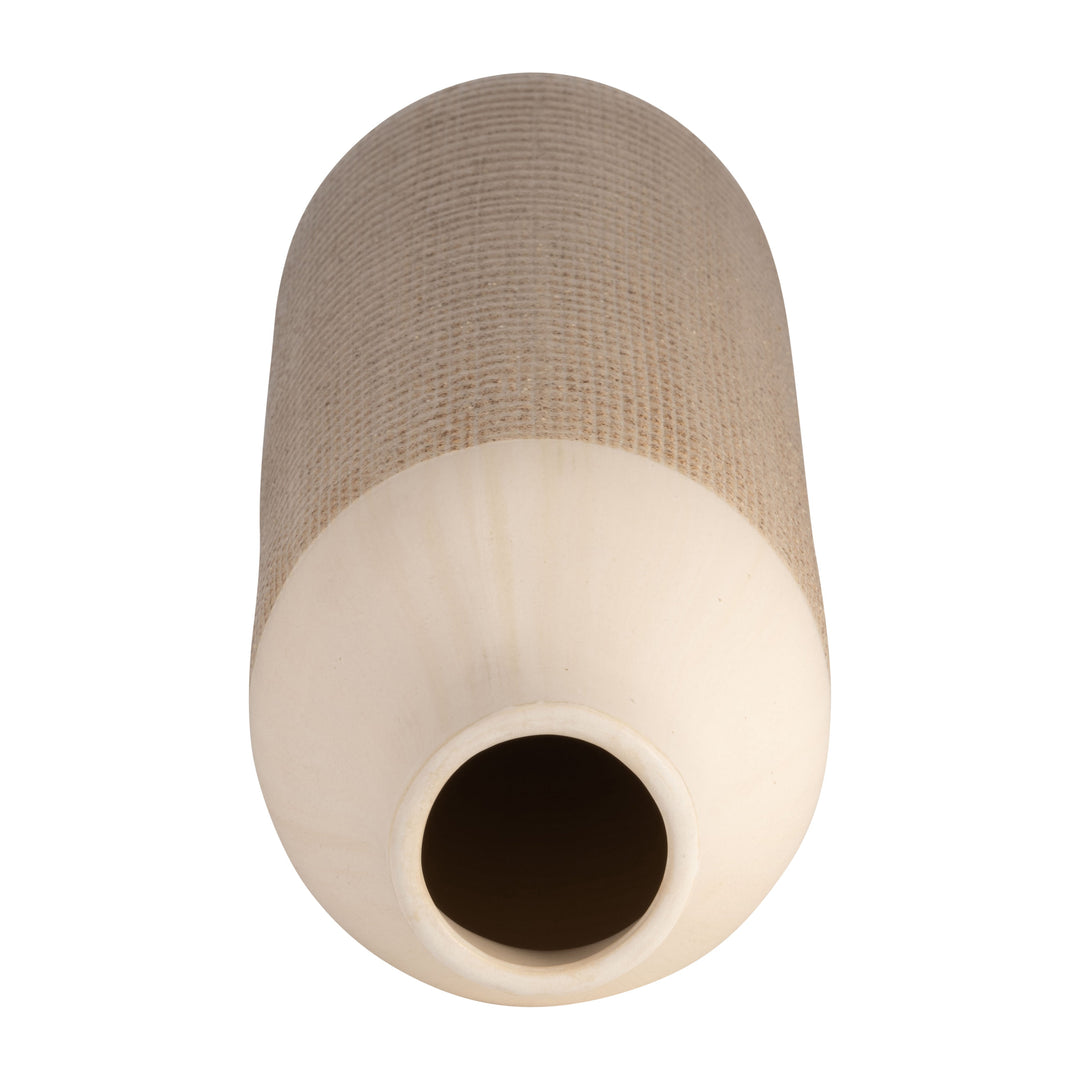 CER, 16" 2-TONE VASE, WHITE/TAN