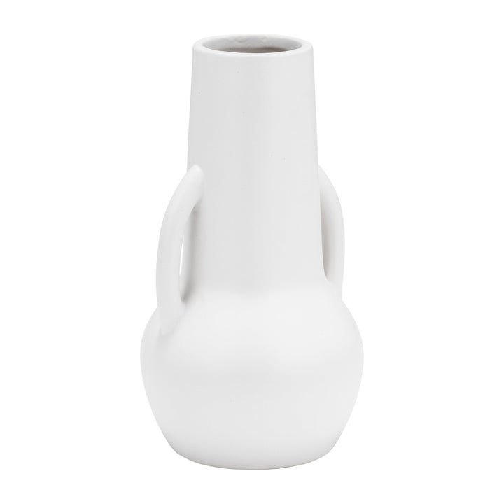 CER,8",VASE W/HANDLES,WHITE