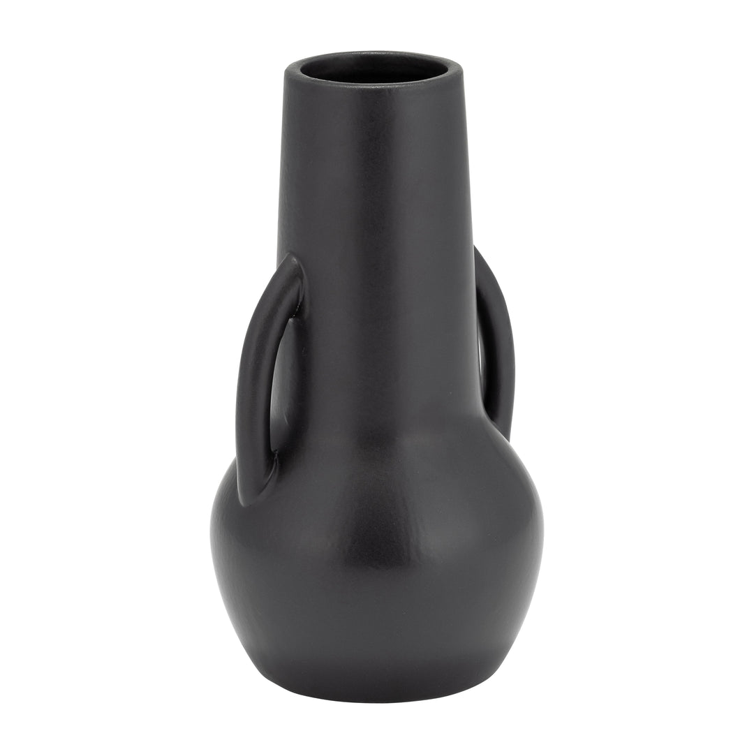 CER,8",VASE W/HANDLES,BLACK