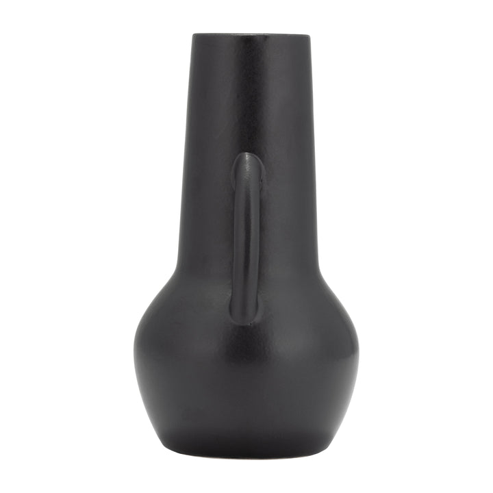 CER,8",VASE W/HANDLES,BLACK