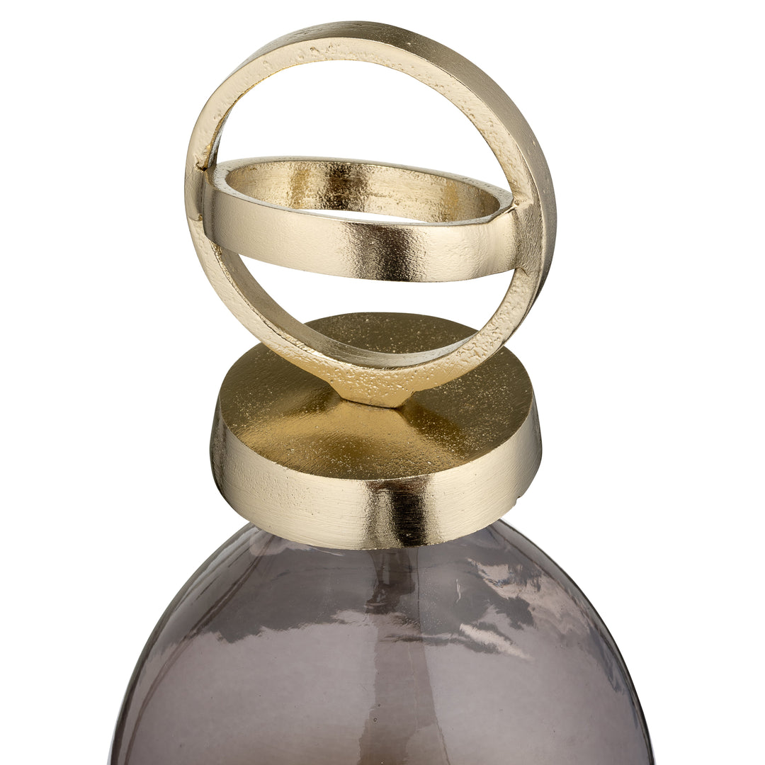 GLASS,16",BOTTLE W/SPHERE LID,WHITE/GOLD