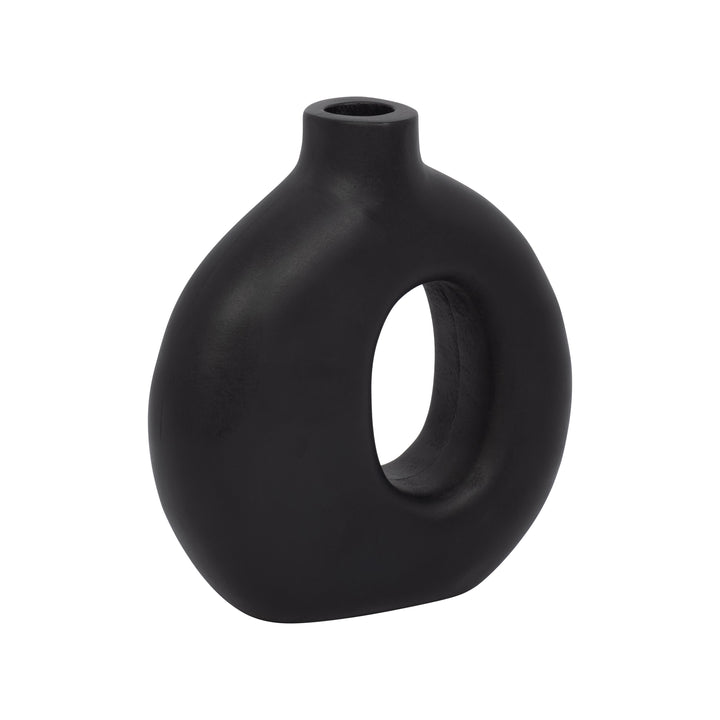 Wood, 7"H Cut-Out Vase, Black