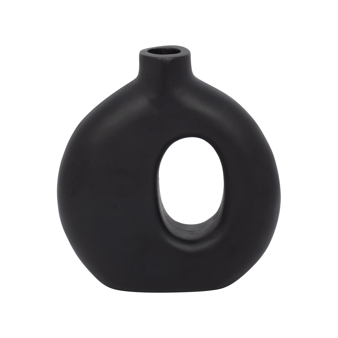 Wood, 7"H Cut-Out Vase, Black