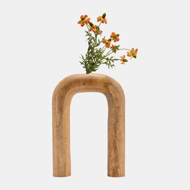 Wood, 11"H Horseshoe Vase, Brown