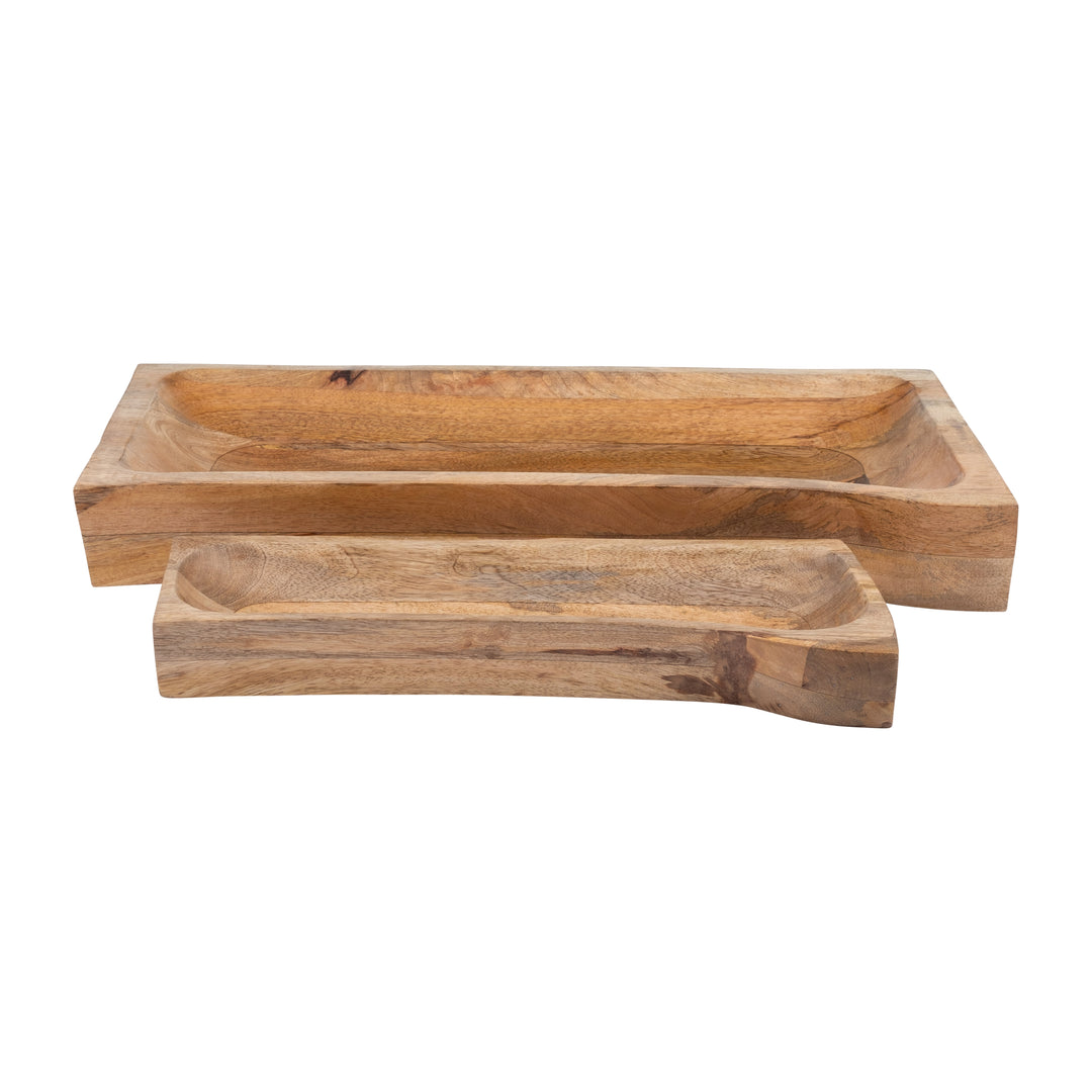 WOOD, S/2 17/23"L RECTANGULAR TRAYS, NATURAL