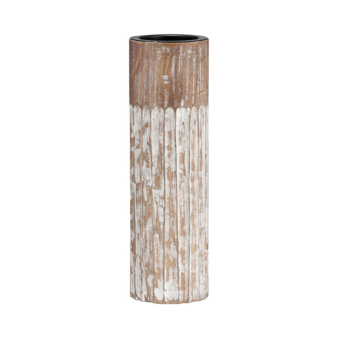 Wood, 10"H 2-Tone Textured Candle Holder, Brown