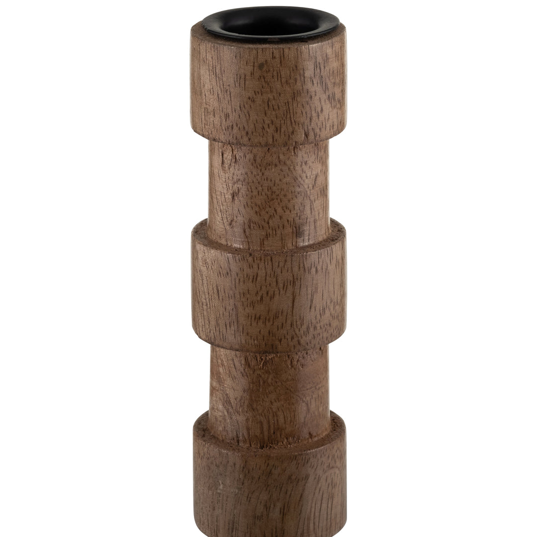 WOOD, 15"H TEXTURED TAPER CANDLE HOLDER, BROWN