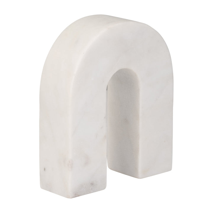 MARBLE, 6"H HORSESHOE TABLETOP DECO, WHITE