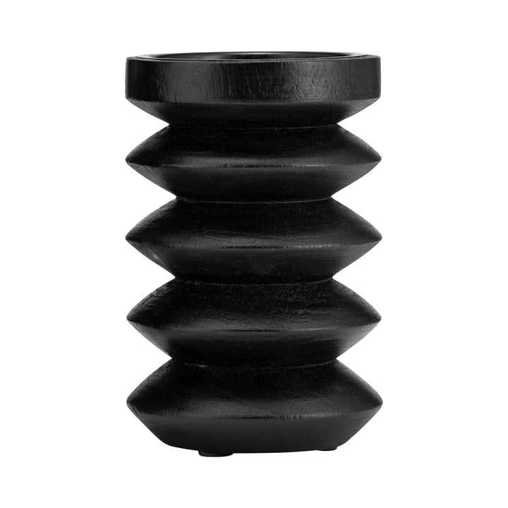 WOOD, 6"H ACCORDION CANDLE HOLDER, BLACK