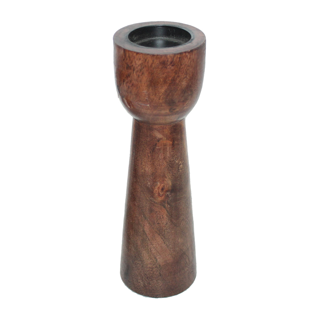 8", WOOD PILLAR CANDLE HOLDER, BROWN