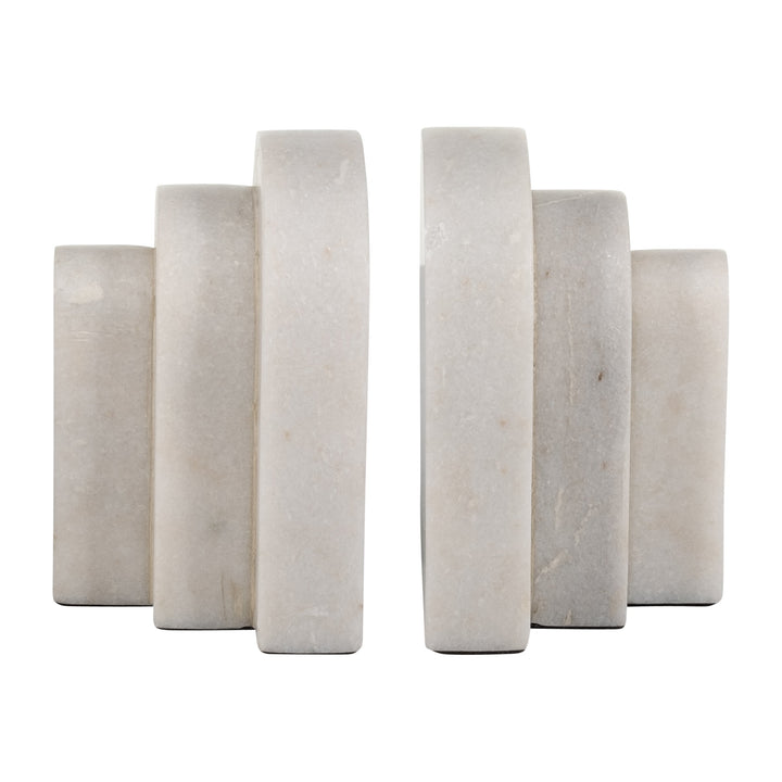 MARBLE, S/2 6", LAYERED ARCHES BOOKENDS,WHITE