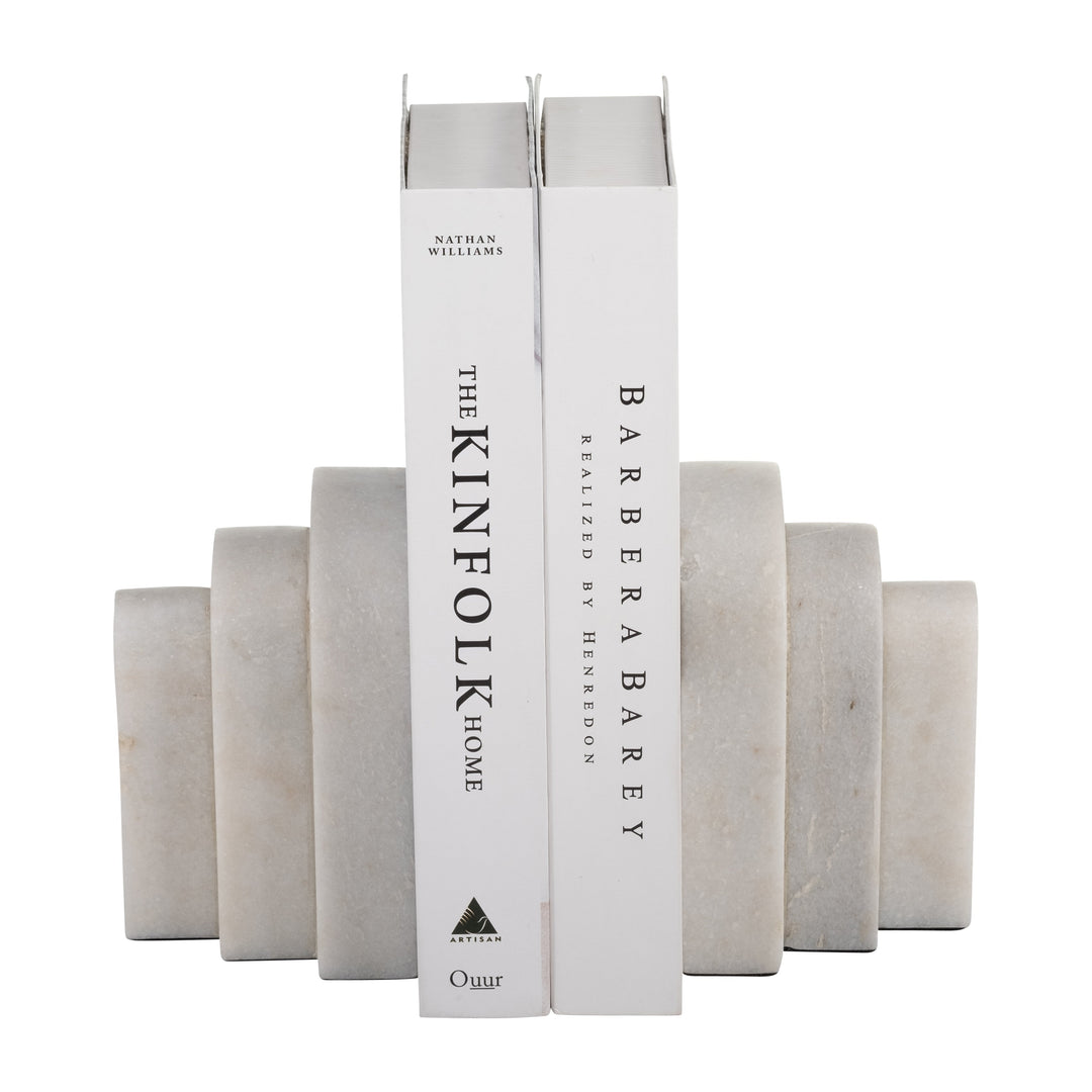 MARBLE, S/2 6", LAYERED ARCHES BOOKENDS,WHITE