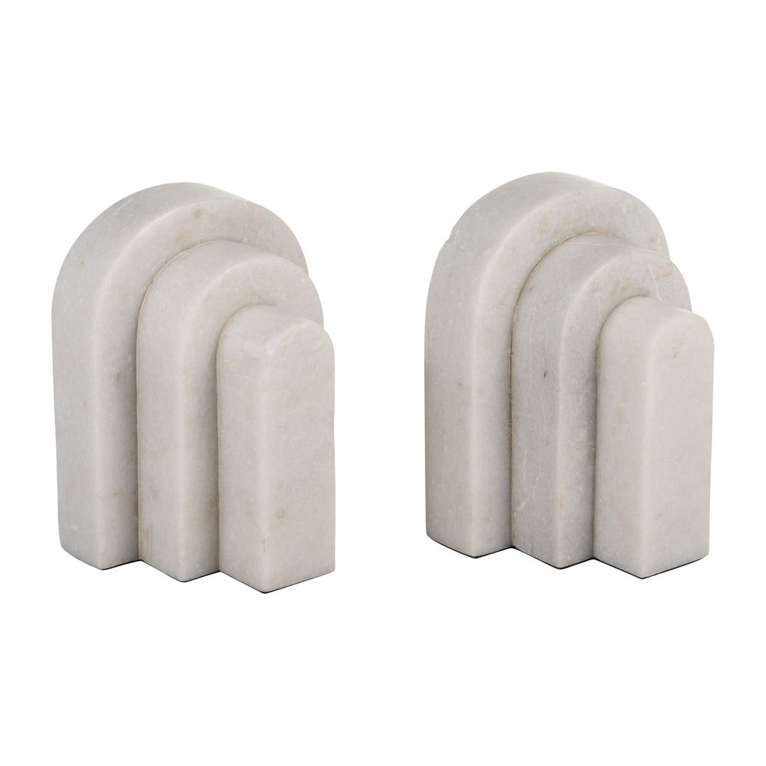 MARBLE, S/2 6", LAYERED ARCHES BOOKENDS,WHITE