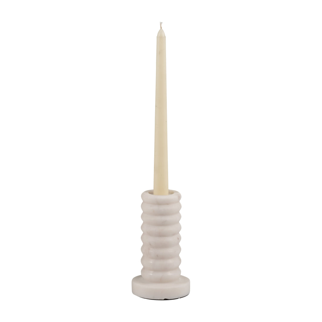 MARBLE,5"H,RIBBED TAPER CANDLE HOLDER ,WHITE