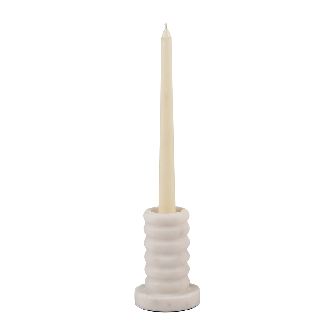 MARBLE,4"H,RIBBED TAPER CANDLE HOLDER ,WHITE