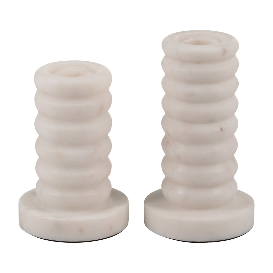 MARBLE,4"H,RIBBED TAPER CANDLE HOLDER ,WHITE