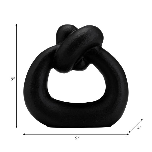 METAL,11"H,BROAD KNOT RING SCULPTURE,BLACK