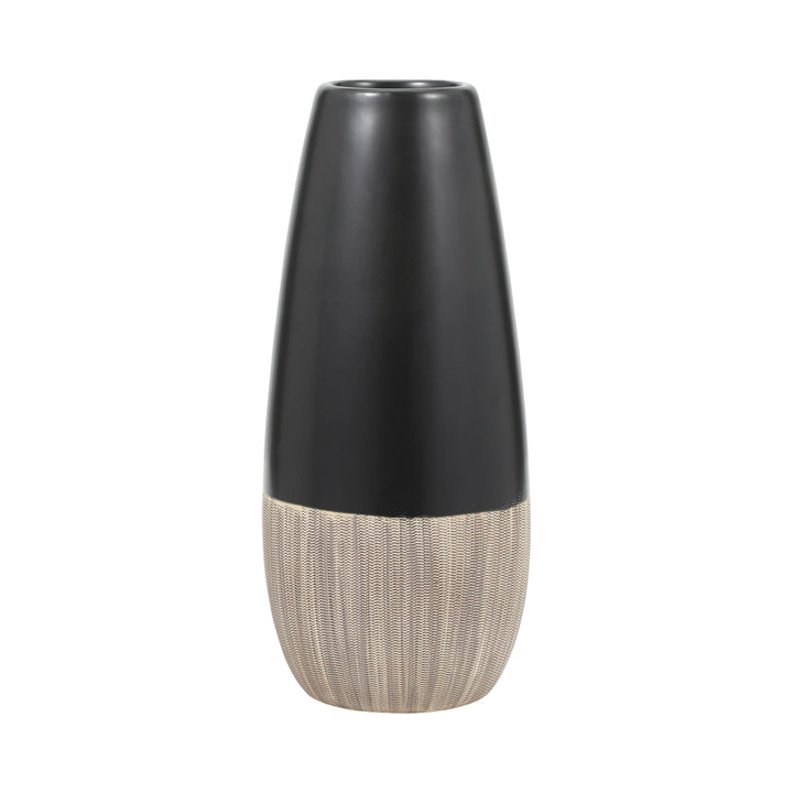 CER, 13"H 2-TONE VASE, CREME/BLK