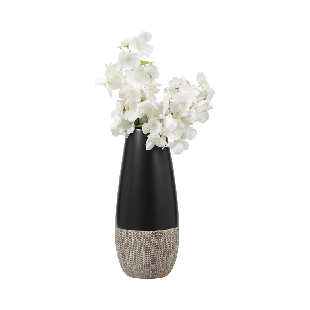 CER, 13"H 2-TONE VASE, CREME/BLK