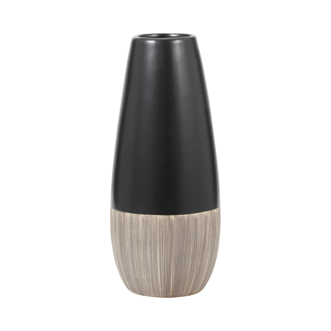 CER, 13"H 2-TONE VASE, CREME/BLK