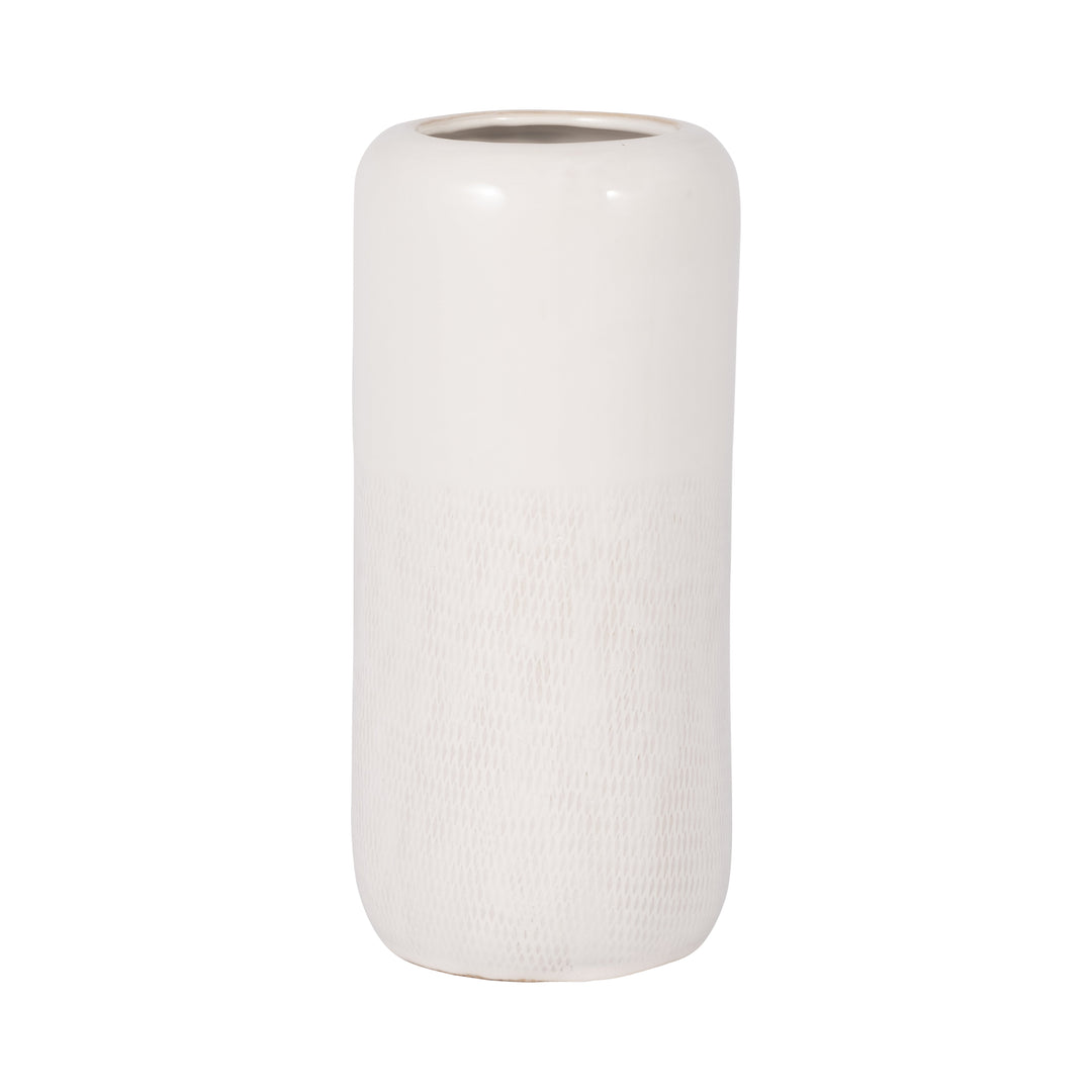 CER, 12"H GROOVED VASE, IVORY