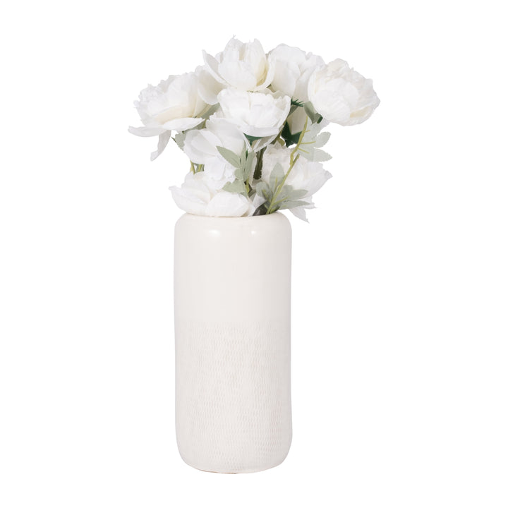 CER, 12"H GROOVED VASE, IVORY