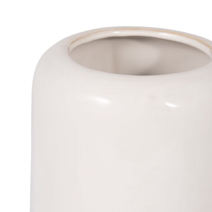 CER, 12"H GROOVED VASE, IVORY